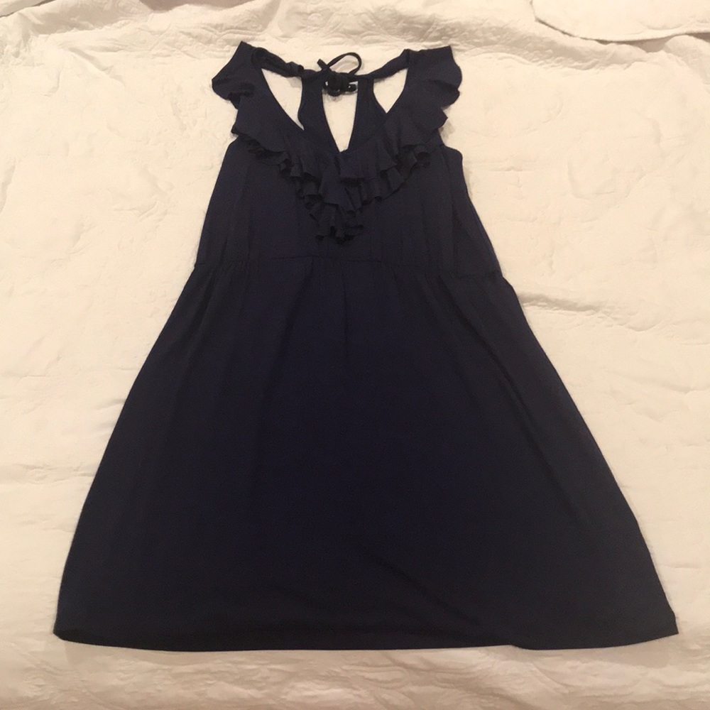 Deep V-Neck A-line Ruffle Open Back Dresses Dusk